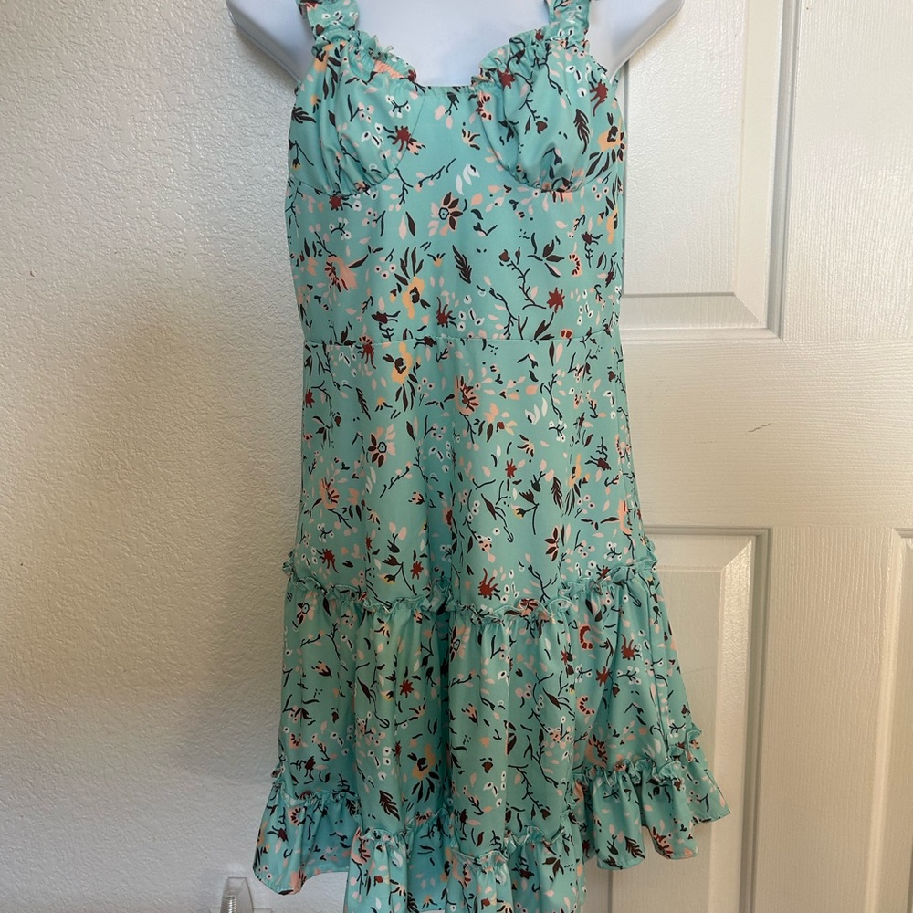 Floral Summer Ruffled Dress in Teal